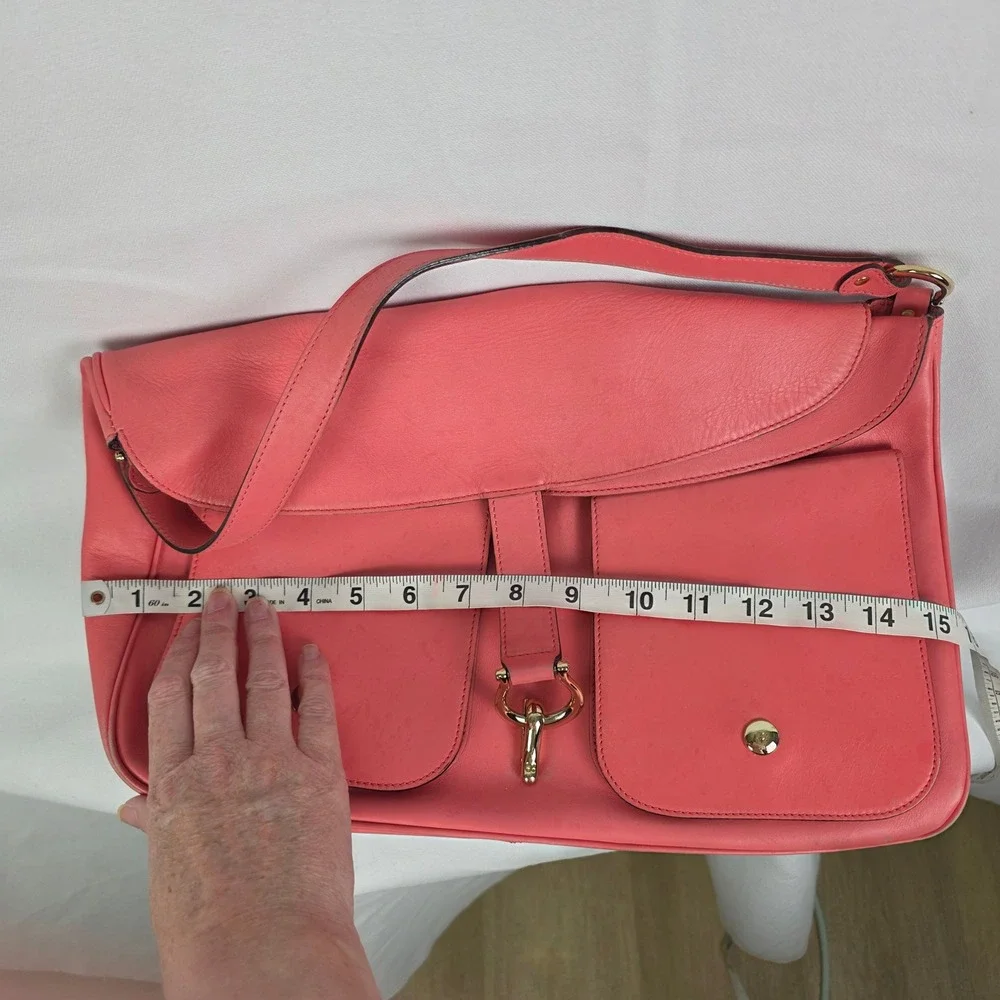 Kate Spade Coral Pink Leather Shoulder Bag Flap Front Pockets Gold‎ Hardware